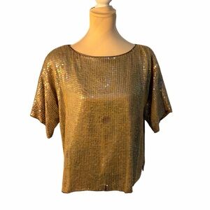 Gold Sequin Blouse Top – Glam Evening Party Shirt – Plus‎ Size 2X